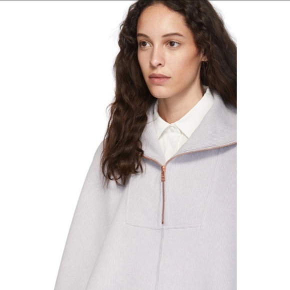 See by Chloe Light Grey Ribbed 1/4 Zip-Up SweatervPoncho. Oversized. M/L. - Picture 3 of 13